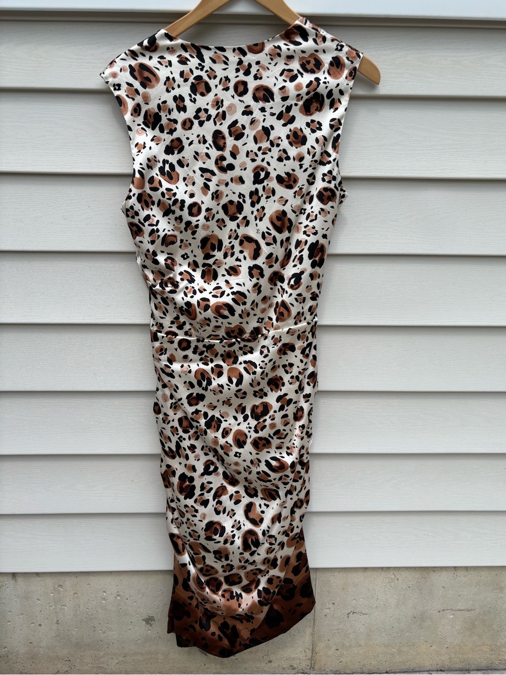 Nicole Miller Silk/Spandex Cream Leopard-Print Midi Dress Size 10 - Picture 2 of 6